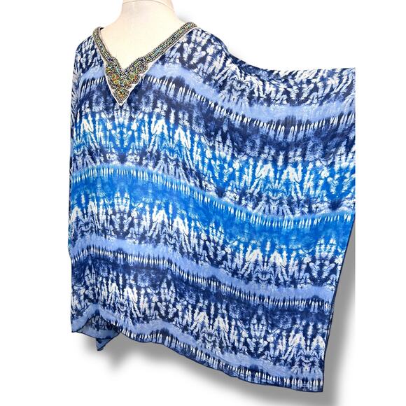 Soleillee Women’s V- Neck Bead Embellished Lightweight Sheer Kaftan Tunic 3X - Picture 6 of 13